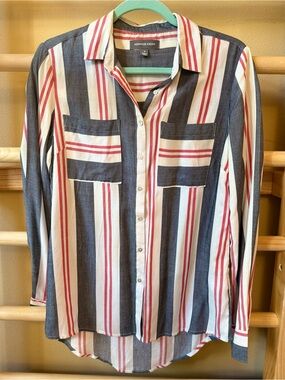 Alexander Jordan Women's Striped Button-Down Shirt in Navy, White & Red